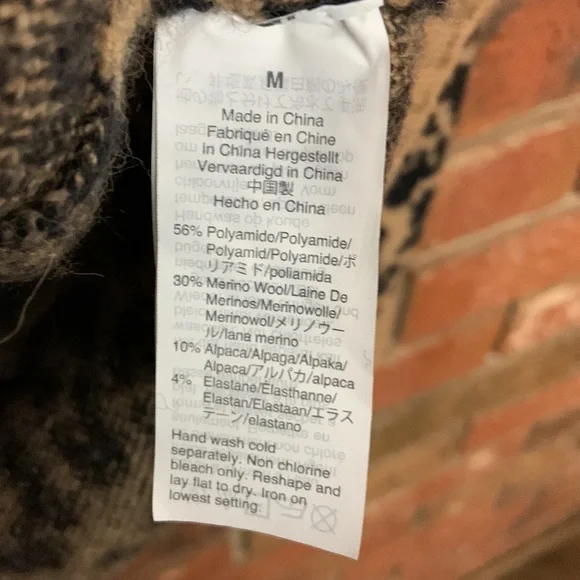 J. Crew Alpaca Merino Wool Tan Black Leopard Print Turtleneck Sweater - Picture 6 of 7